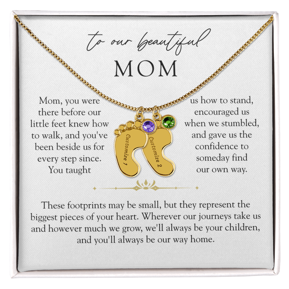 Mom Custom Engraved Children Birthstone Footprint Necklace | Our Way Home