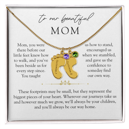 Mom Custom Engraved Children Birthstone Footprint Necklace | Our Way Home