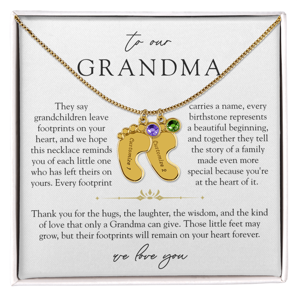 Grandma Custom Engraved Birthstone Footprint Necklace | Heart Of Our Family