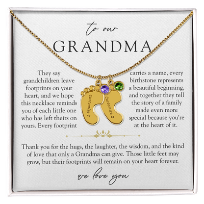 Grandma Custom Engraved Birthstone Footprint Necklace | Heart Of Our Family