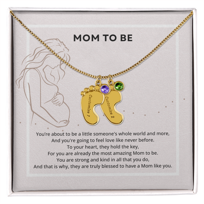 Mom To Be Engraved Footprint Birthstone Necklace