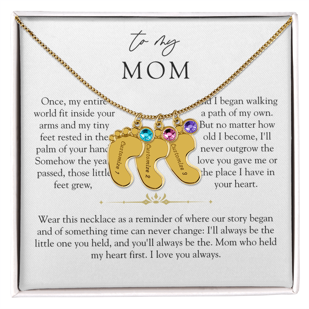 Mom Custom Engraved Birthstone Footprint Necklace | The Little Feet You Never Forget