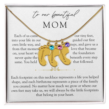 To Our Mom Custom Engraved Footprint Birthstone Necklace | The Footprints of My Heart