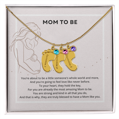 Mom To Be Engraved Footprint Birthstone Necklace