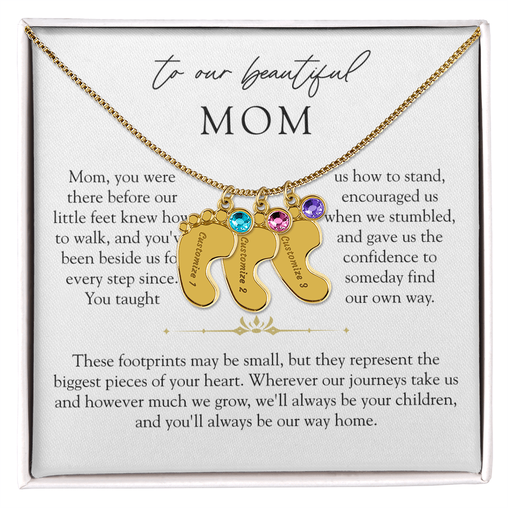 Mom Custom Engraved Children Birthstone Footprint Necklace | Our Way Home