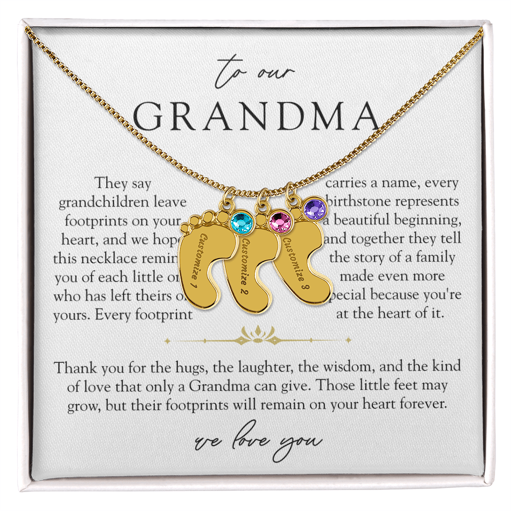 Grandma Custom Engraved Birthstone Footprint Necklace | Heart Of Our Family