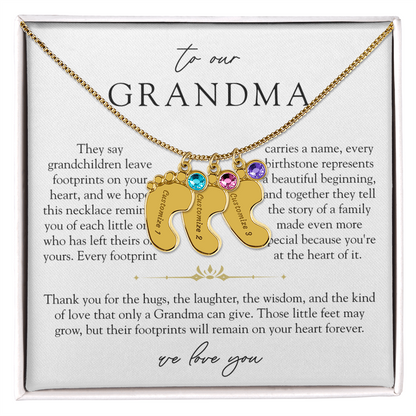 Grandma Custom Engraved Birthstone Footprint Necklace | Heart Of Our Family