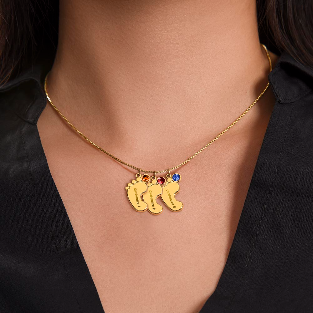 Grandma Custom Engraved Birthstone Footprint Necklace | Heart Of Our Family