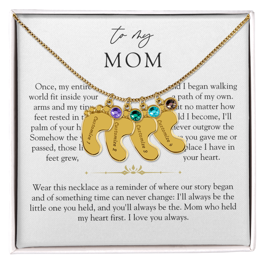 Mom Custom Engraved Birthstone Footprint Necklace | The Little Feet You Never Forget