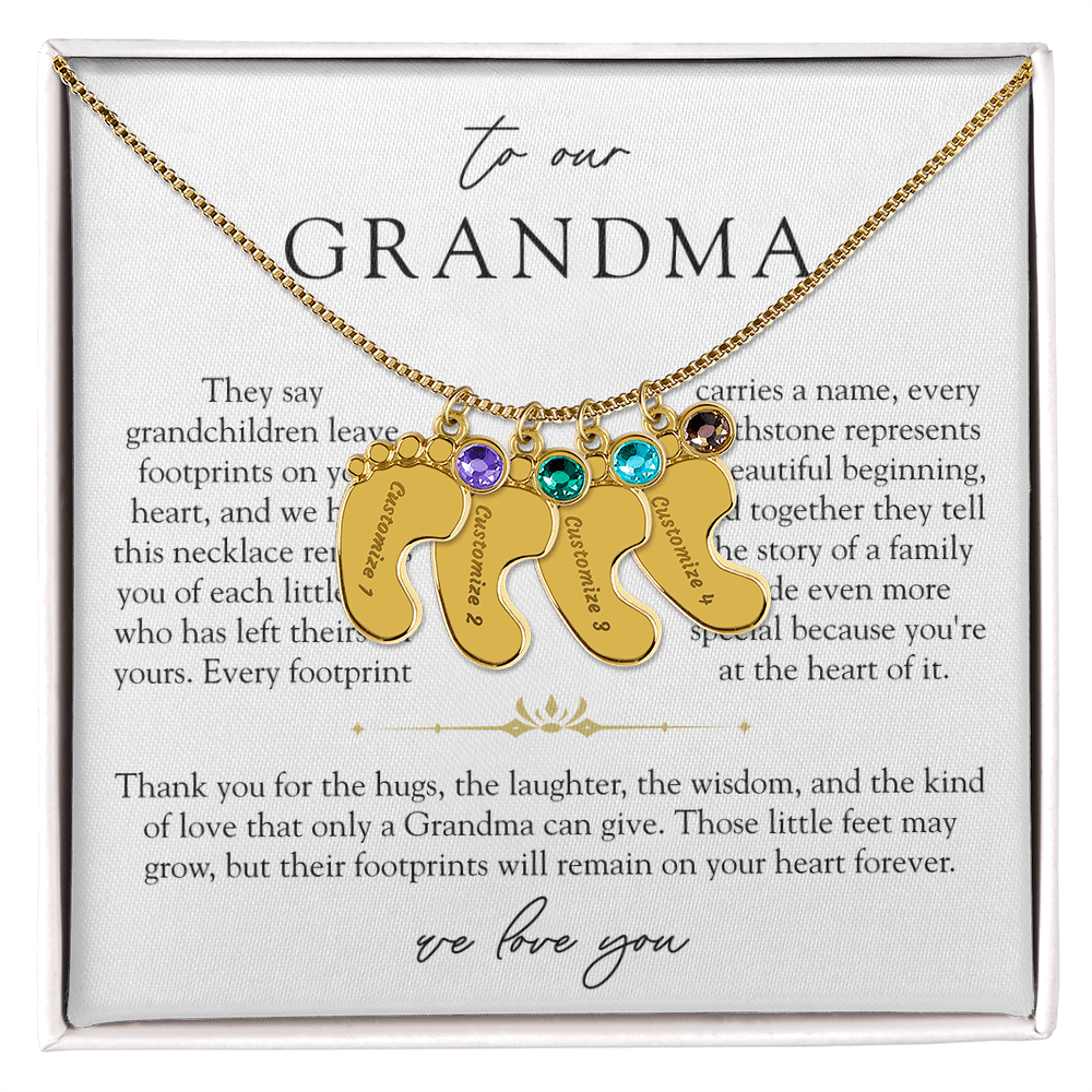 Grandma Custom Engraved Birthstone Footprint Necklace | Heart Of Our Family