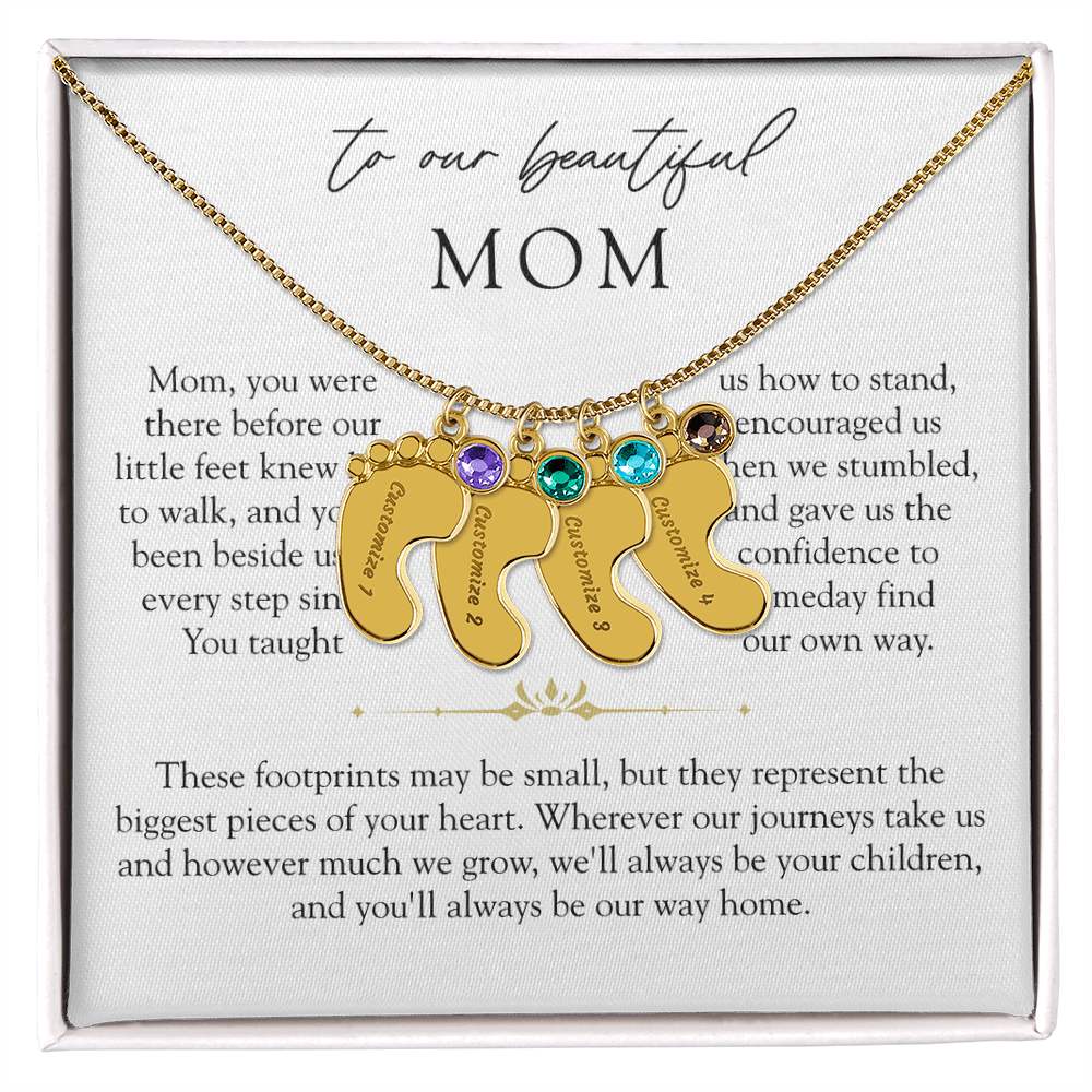 Mom Custom Engraved Children Birthstone Footprint Necklace | Our Way Home