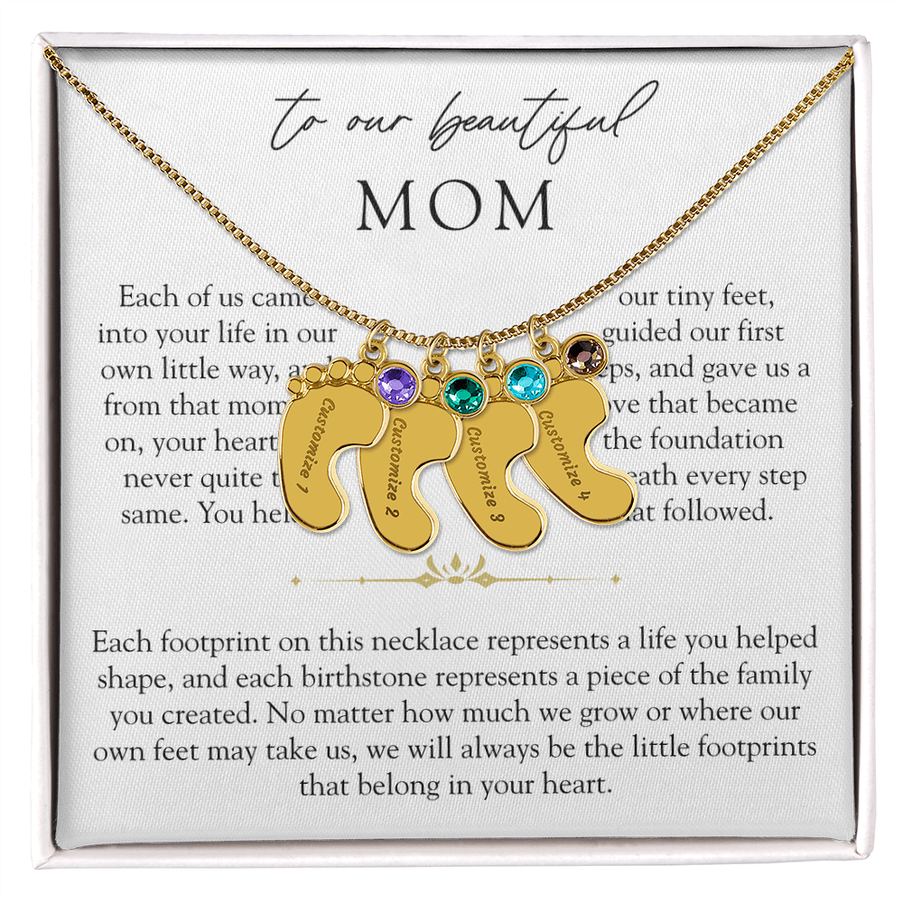 To Our Mom Custom Engraved Footprint Birthstone Necklace | The Footprints of My Heart