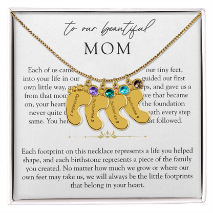 To Our Mom Custom Engraved Footprint Birthstone Necklace | The Footprints of My Heart