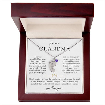 Grandma Custom Engraved Birthstone Footprint Necklace | Heart Of Our Family