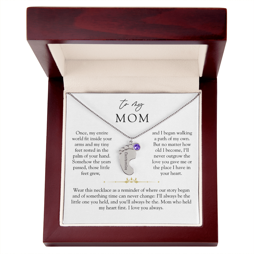 Mom Custom Engraved Birthstone Footprint Necklace | The Little Feet You Never Forget