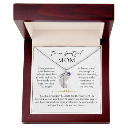 Mom Custom Engraved Children Birthstone Footprint Necklace | Our Way Home