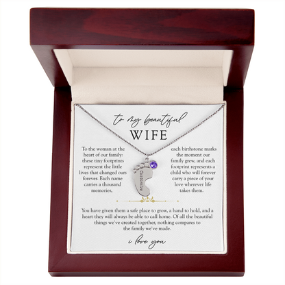 Wife Custom Engraved Child Footprint Birthstone Necklace | Our Greatest Blessings