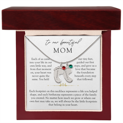 To Our Mom Custom Engraved Footprint Birthstone Necklace | The Footprints of My Heart