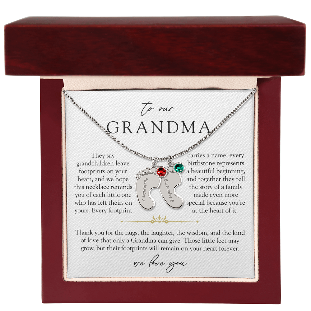 Grandma Custom Engraved Birthstone Footprint Necklace | Heart Of Our Family