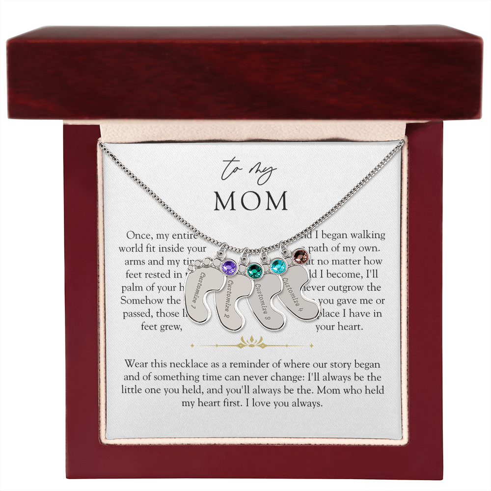 Mom Custom Engraved Birthstone Footprint Necklace | The Little Feet You Never Forget