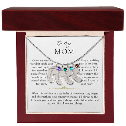 Mom Custom Engraved Birthstone Footprint Necklace | The Little Feet You Never Forget
