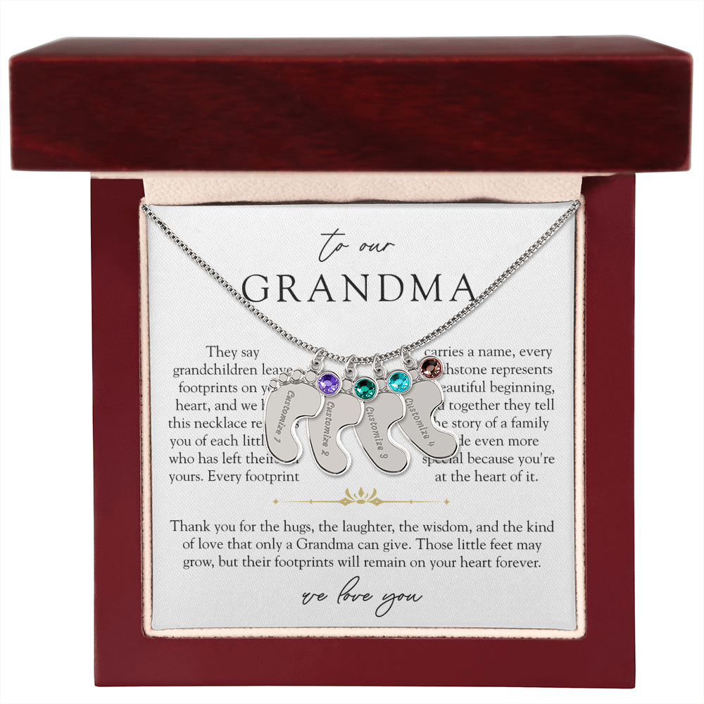 Grandma Custom Engraved Birthstone Footprint Necklace | Heart Of Our Family