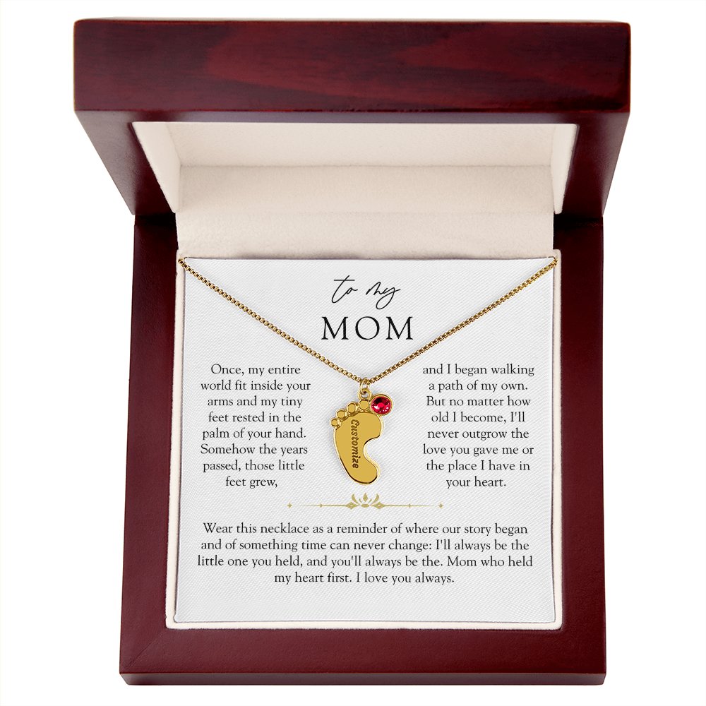Mom Custom Engraved Birthstone Footprint Necklace | The Little Feet You Never Forget