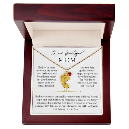 To Our Mom Custom Engraved Footprint Birthstone Necklace | The Footprints of My Heart