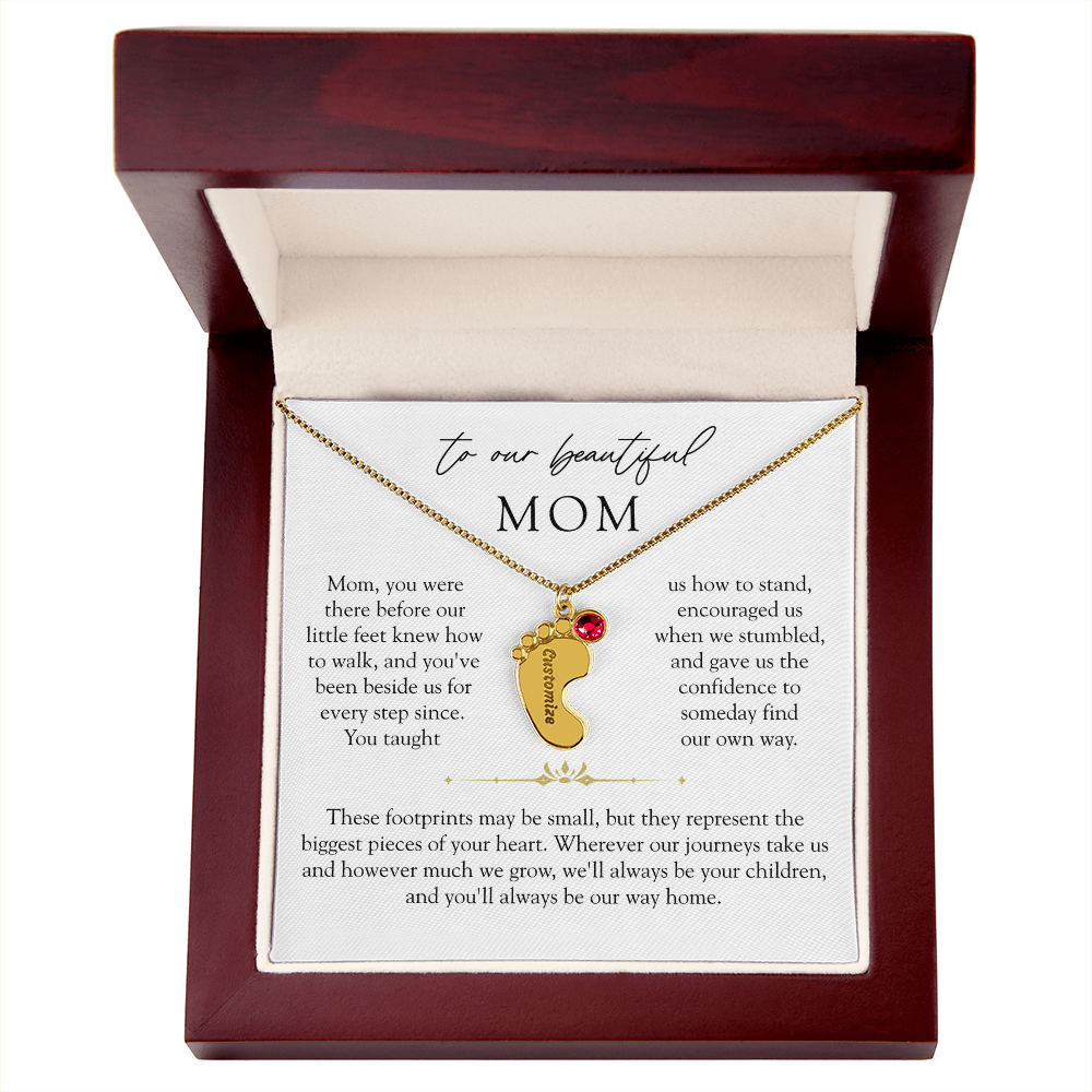 Mom Custom Engraved Children Birthstone Footprint Necklace | Our Way Home