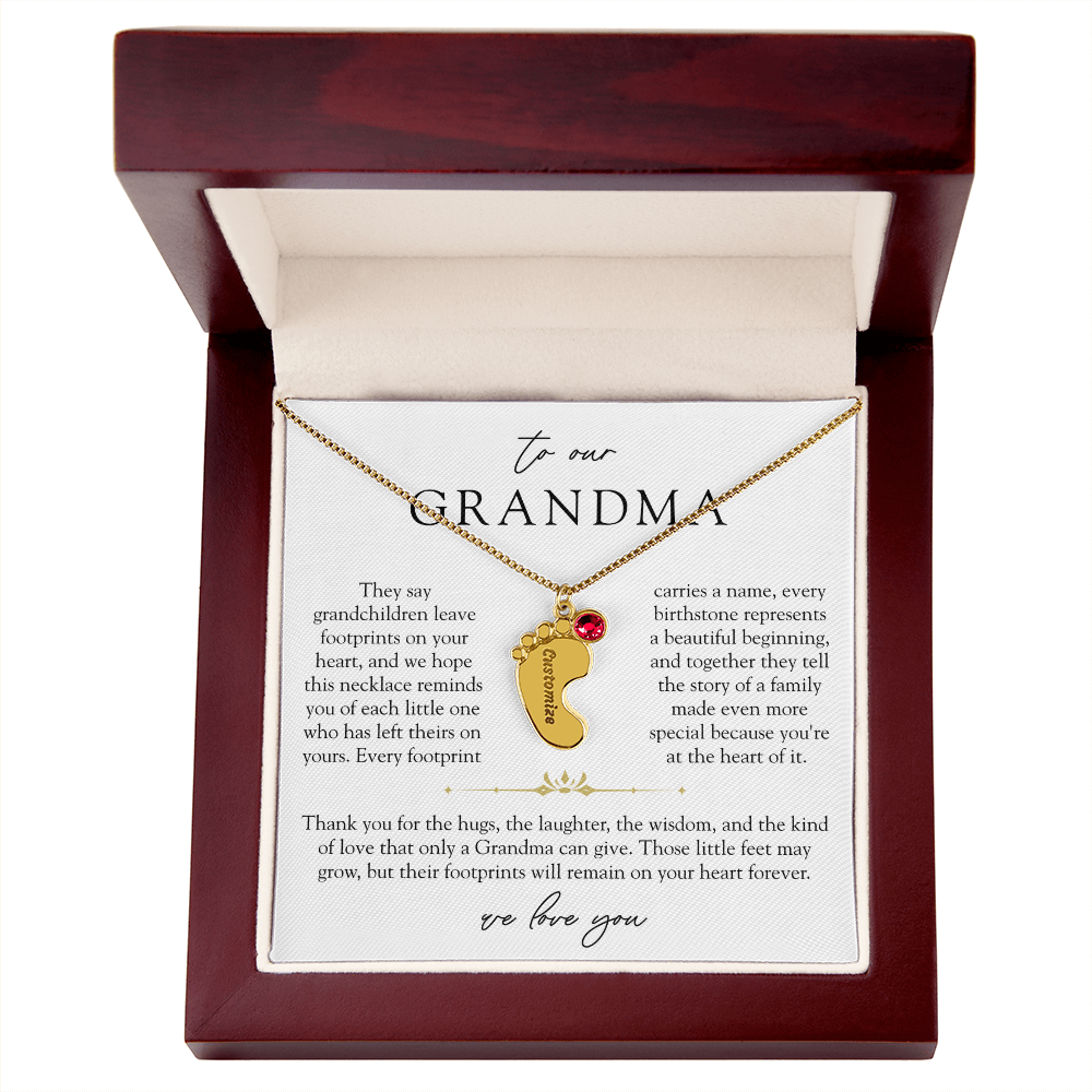 Grandma Custom Engraved Birthstone Footprint Necklace | Heart Of Our Family