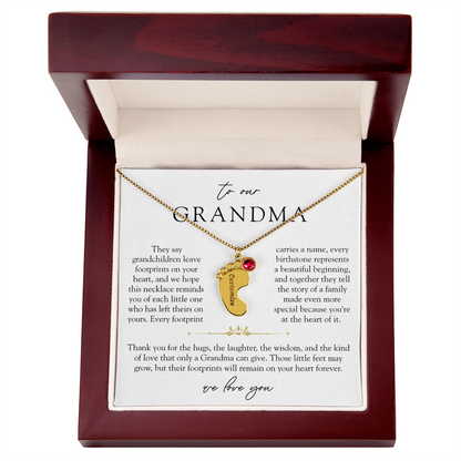 Grandma Custom Engraved Birthstone Footprint Necklace | Heart Of Our Family
