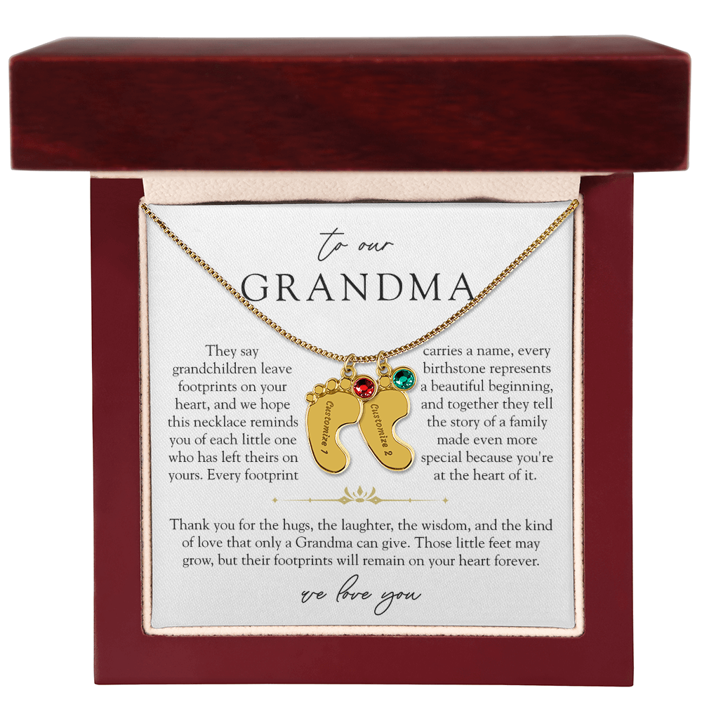 Grandma Custom Engraved Birthstone Footprint Necklace | Heart Of Our Family
