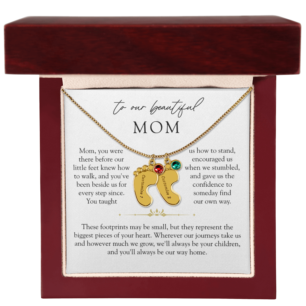 Mom Custom Engraved Children Birthstone Footprint Necklace | Our Way Home