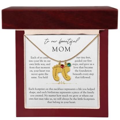 To Our Mom Custom Engraved Footprint Birthstone Necklace | The Footprints of My Heart