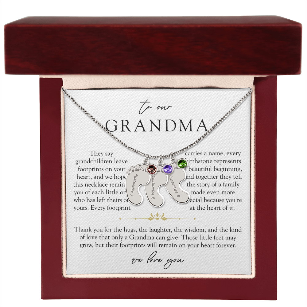 Grandma Custom Engraved Birthstone Footprint Necklace | Heart Of Our Family