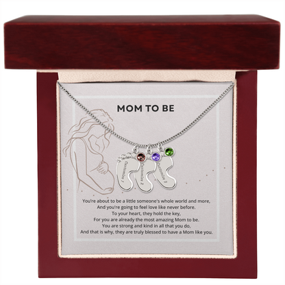 Mom To Be Engraved Footprint Birthstone Necklace