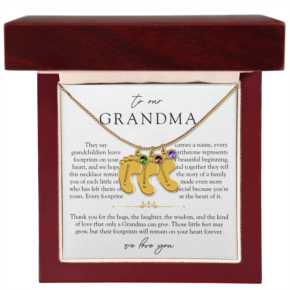 Grandma Custom Engraved Birthstone Footprint Necklace | Heart Of Our Family