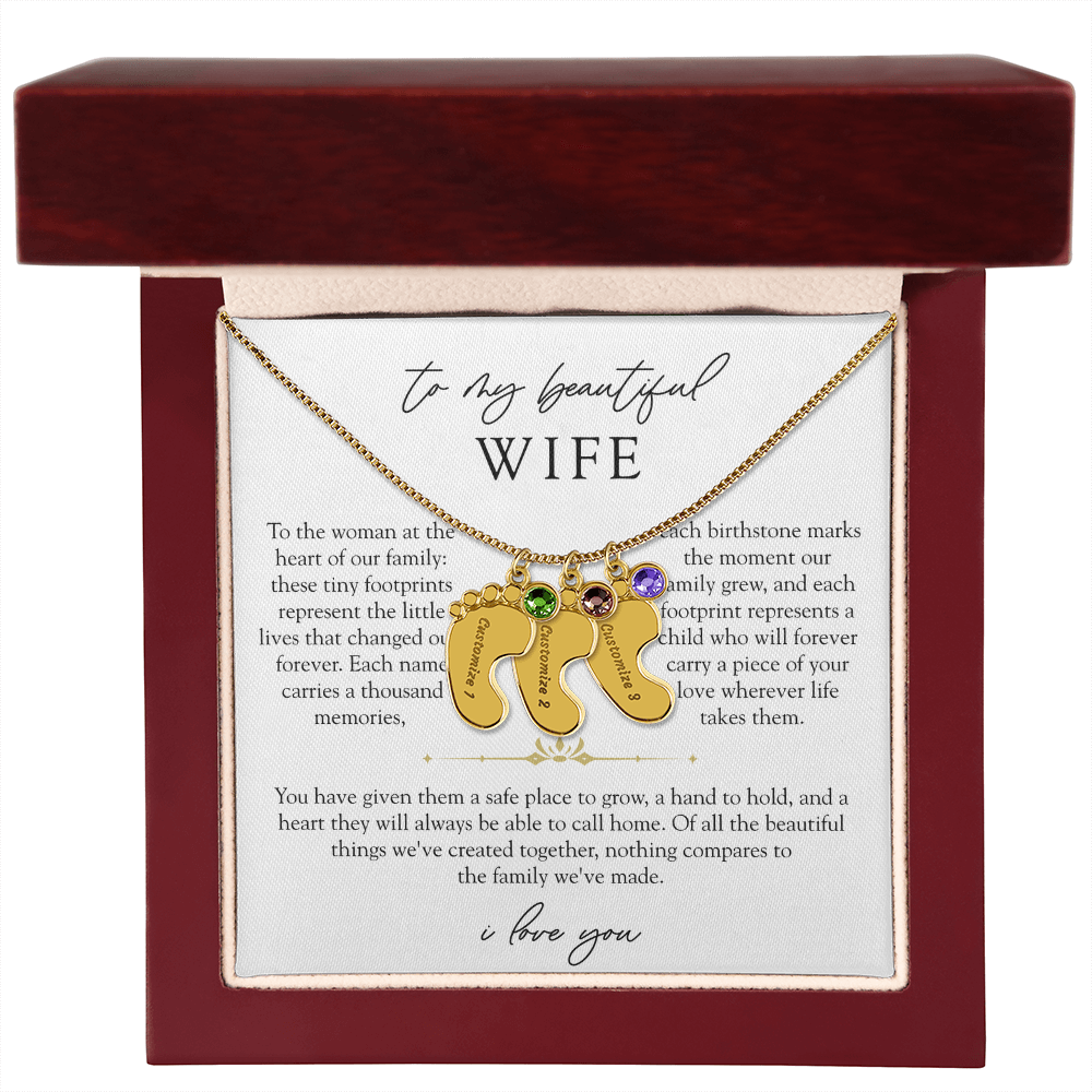 Wife Custom Engraved Child Footprint Birthstone Necklace | Our Greatest Blessings