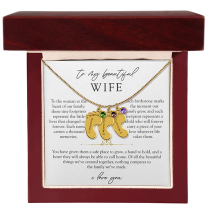 Wife Custom Engraved Child Footprint Birthstone Necklace | Our Greatest Blessings