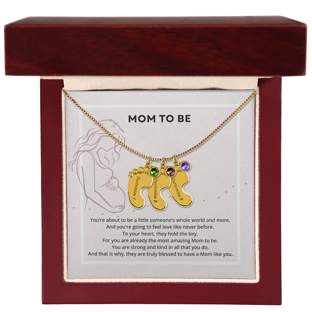 Mom To Be Engraved Footprint Birthstone Necklace