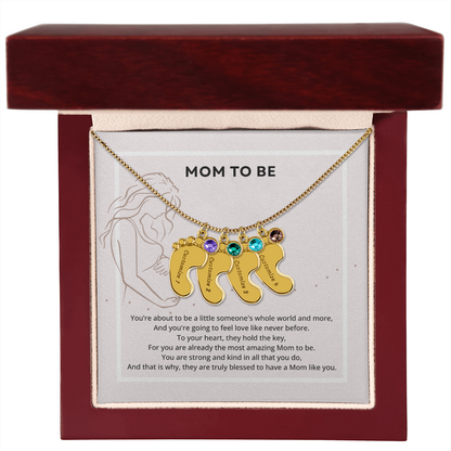 Mom To Be Engraved Footprint Birthstone Necklace