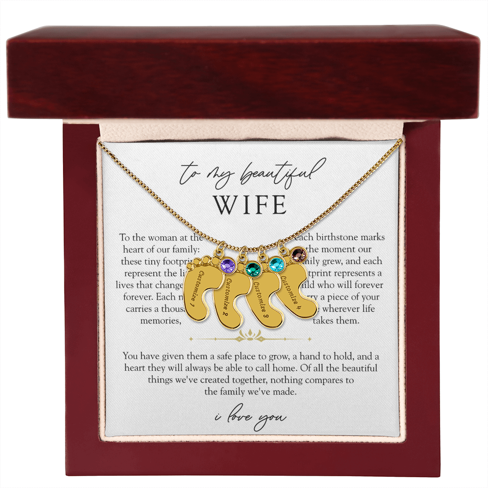 Wife Custom Engraved Child Footprint Birthstone Necklace | Our Greatest Blessings