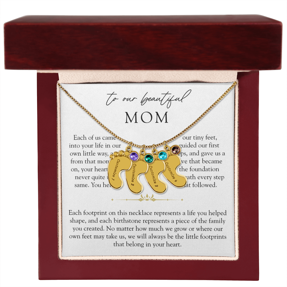 To Our Mom Custom Engraved Footprint Birthstone Necklace | The Footprints of My Heart