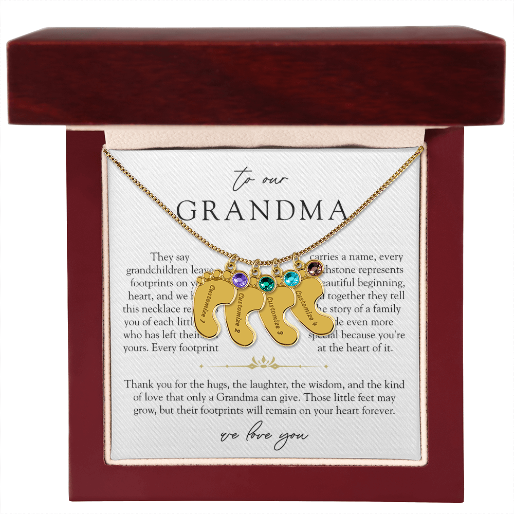 Grandma Custom Engraved Birthstone Footprint Necklace | Heart Of Our Family