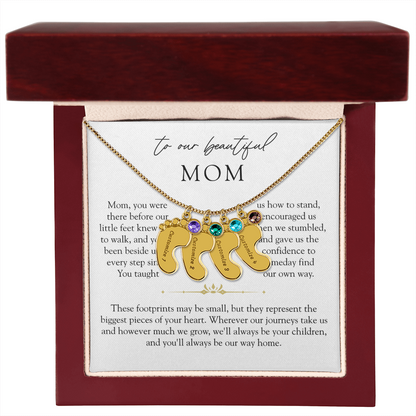 Mom Custom Engraved Children Birthstone Footprint Necklace | Our Way Home