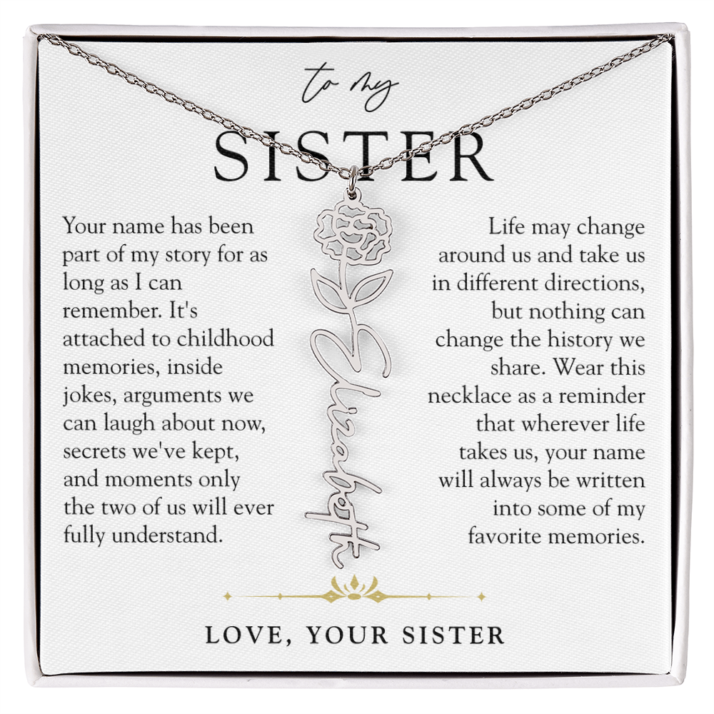 Sister Birth Flower Custom Name Necklace | Your Name is Part of My Story