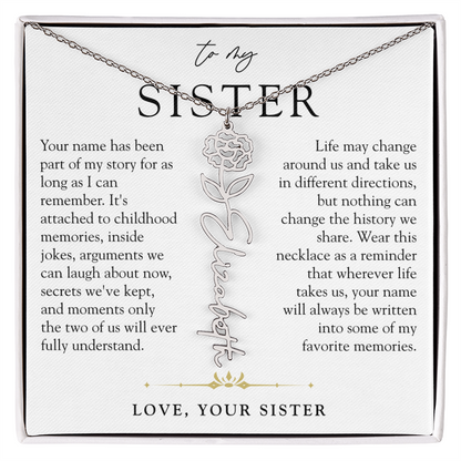 Sister Birth Flower Custom Name Necklace | Your Name is Part of My Story