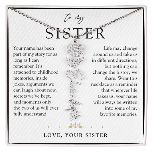 Sister Birth Flower Custom Name Necklace | Your Name is Part of My Story