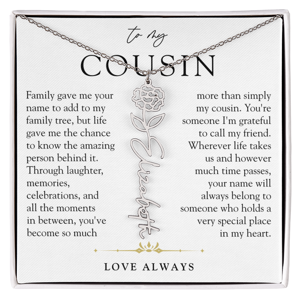 Cousin Birth Flower Custom Name Necklace | More than Family