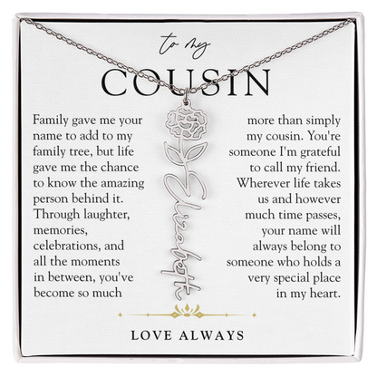 Cousin Birth Flower Custom Name Necklace | More than Family